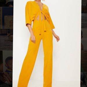 Mustard Crepe Batwing Cut Out Jumpsuit